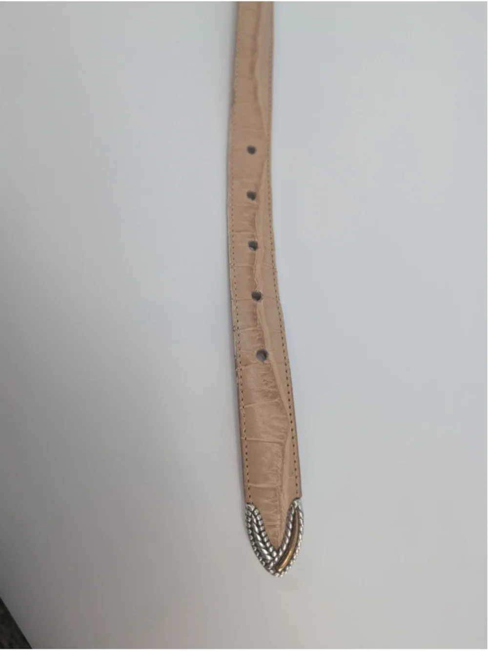 Vintage Brighton C3118 Beige Croc Embossed Leather Heart Buckle Belt L 34
